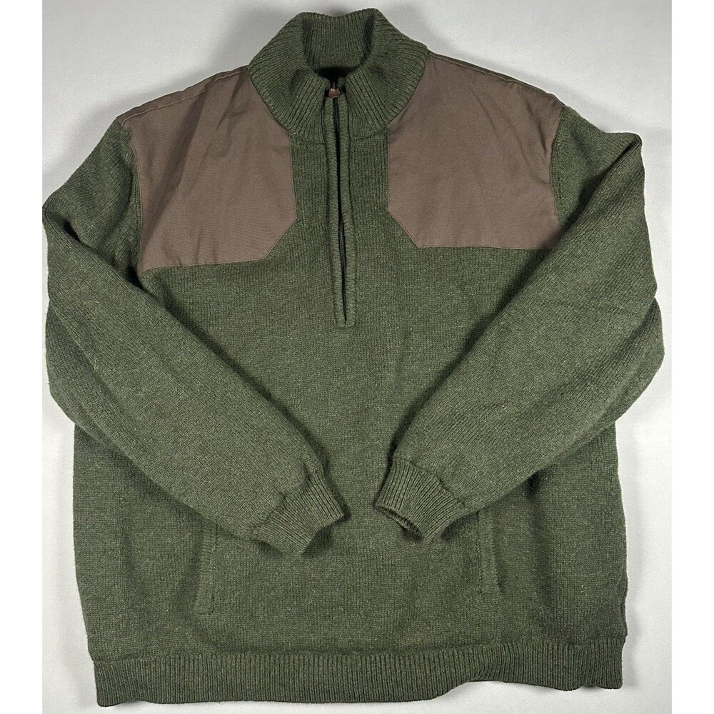 Cabela's Sweater Mens 3XL Green Wool Quarter Zip Mock Neck Lined Shooting